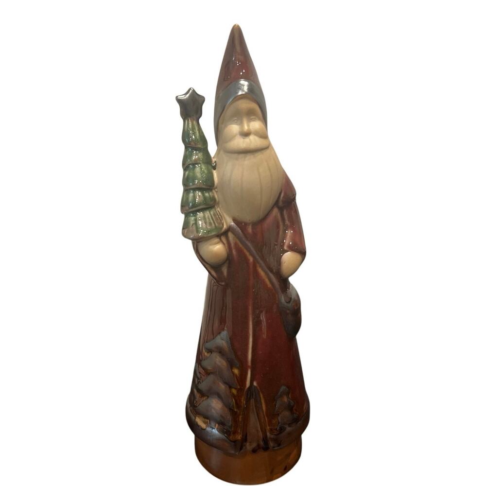 Stoneware Handmade Santa Figure With Tree 12”‎ Figure Old World Santa